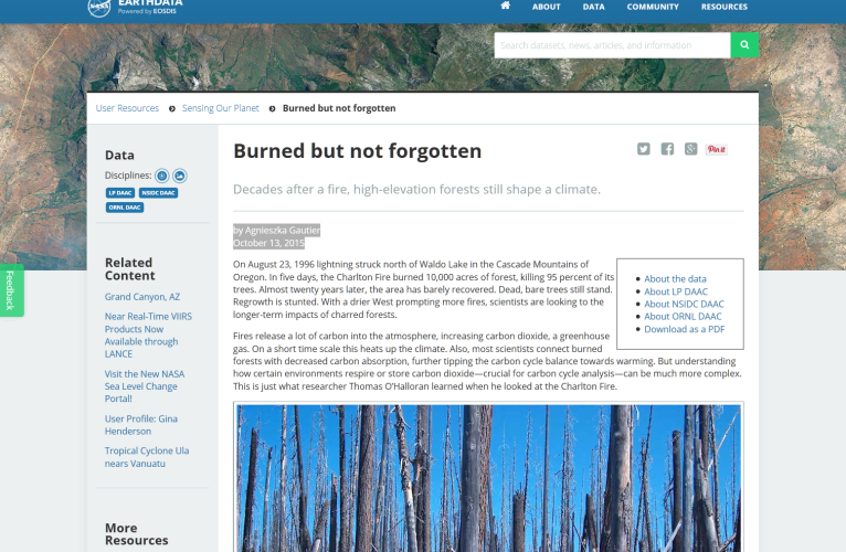 Burned but not forgotten: Decades after a fire, high-elevation forests still shape a climate. (From: "EarthData")